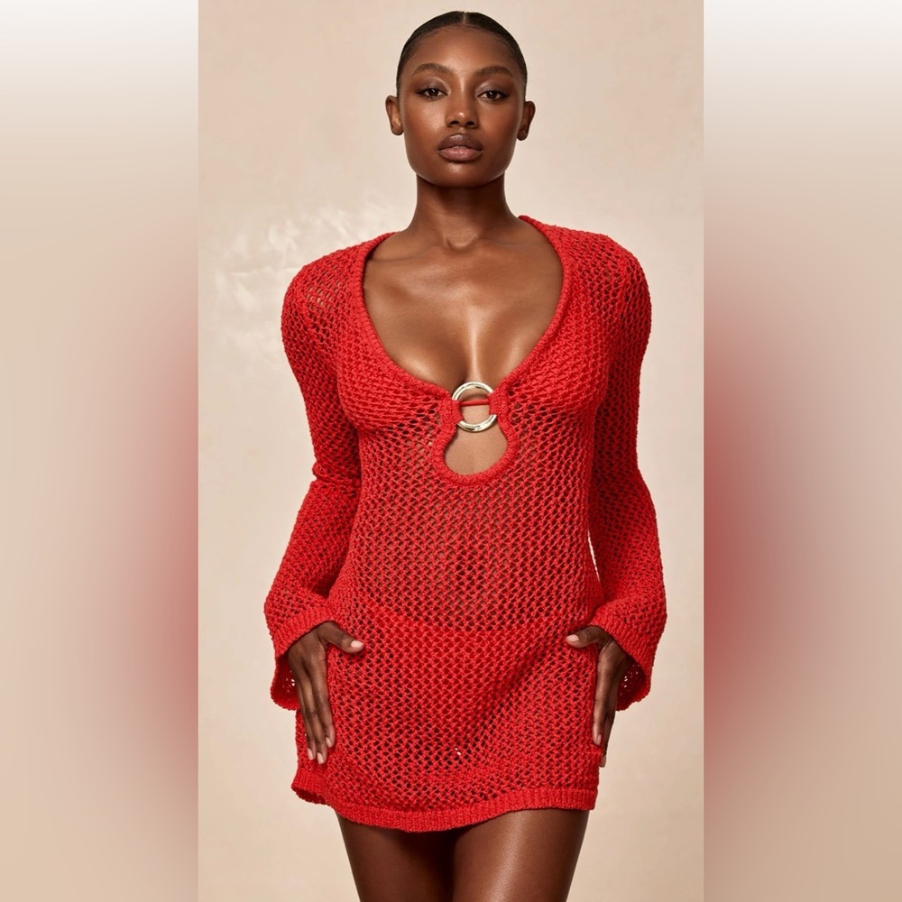 MONDAY Open Knit Red crochet cover up